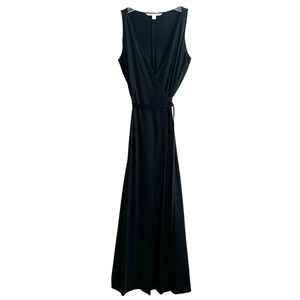 Diane Von Furstenberg Black Silk Jersey Yahzi Straight Wrap Maxi Dress 8 EPC
